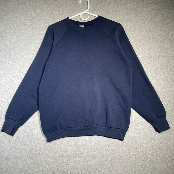 Vintage Blank Crewneck Sweatshirt Mens L Blue Raglan‎ Fruit Of The Loom 90s USA - Picture 1 of 7